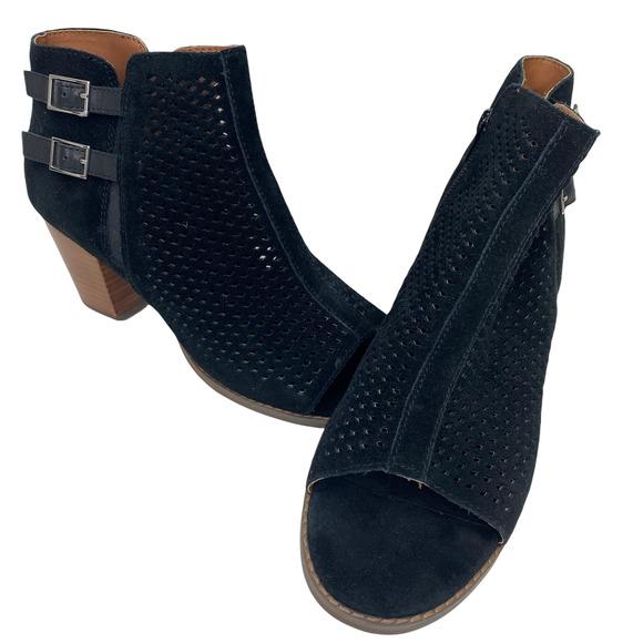 Vionic Chryssa Black Open Toed Ankle Booties Peep Toe Boots Shoes Heels - Picture 2 of 7